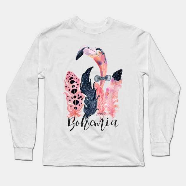 Bohemian Flamingo Long Sleeve T-Shirt by VintageHeroes